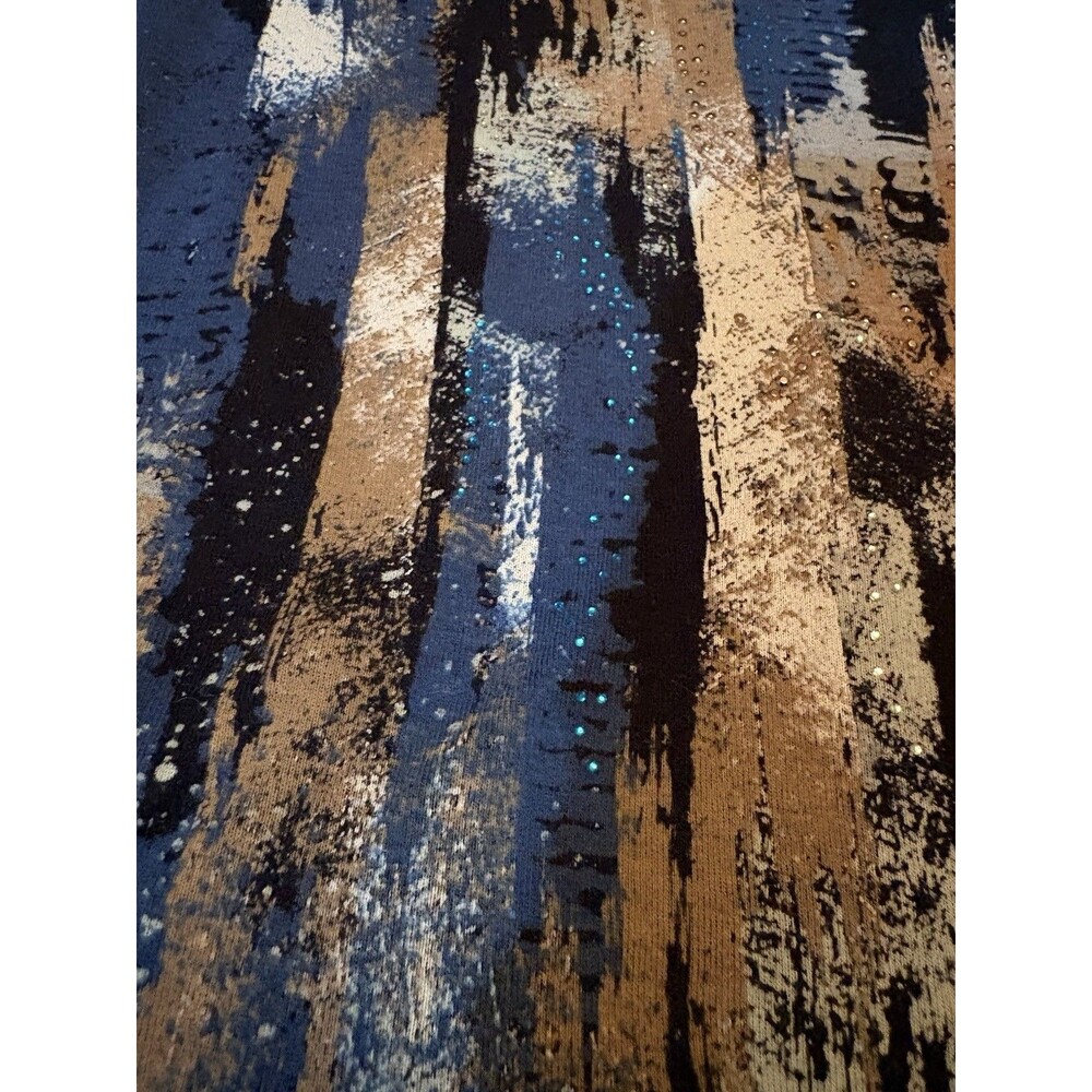 Jess & Jane Abstract Brushstroke Top Artsy Sequin Lagenlook Boho Earthy Size L - Picture 10 of 10